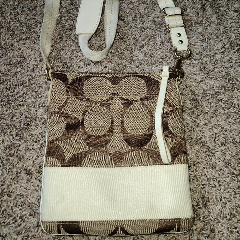 coach cream and brown over the shoulder purse